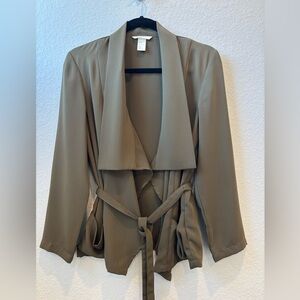 * H&M • Olive green drape cardigan with tie